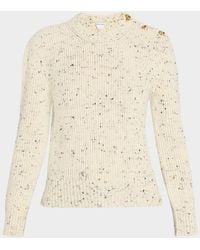 Bottega Veneta - Button-Shoulder Speckled Rib Crewneck Sweater - Lyst