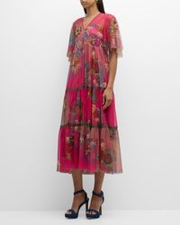 Johnny Was - Mazzy Tiered Floral-Print Mesh Midi Dress - Lyst