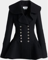 McQueen - Ruffle Wool Fitted Double-Breasted Coat - Lyst