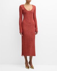 St. John - Scoop-Neck Long-Sleeve Stretch Sequin Knit Midi Dress - Lyst
