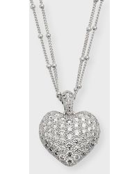 Neiman Marcus - 18k White Gold Double-chain Heart Pendant Necklace - Lyst
