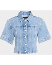 Veronica Beard - Malcom Short-Sleeve Cropped Denim Jacket - Lyst