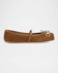 Gucci - Gg Suede Horsebit Mary Jane Ballerina Flats - Lyst