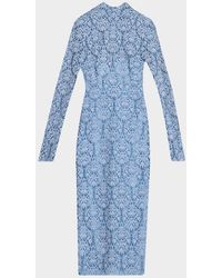 Lela Rose - Chenille Lace Long-Sleeve Midi Dress - Lyst