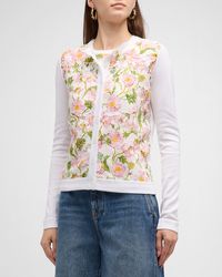 Oscar de la Renta - Floral-Print Botanical Lace-Inset Knit Cardigan - Lyst