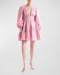 Aje. - Fallingwater Ruched Cotton Blouson-Sleeve Mini Dress - Lyst
