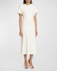 Victoria Beckham - Gathered Waist Midi Dress With Split Sleeves - Lyst