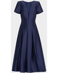 Badgley Mischka - Pleated A-Line Midi Dress - Lyst