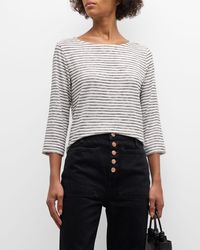 Majestic Filatures - Striped 3/-Sleeve Stretch Linen Tee - Lyst