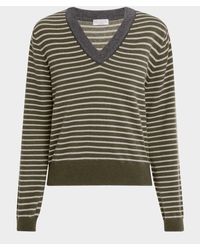 Brunello Cucinelli - Striped Wool-Cashmere V-Neck Sweater - Lyst