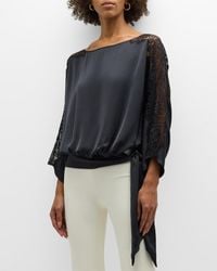 Ramy Brook - Alessia Satin Blouse With Lace Detailing - Lyst