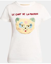 Valentino Garavani - Cat Embroidered Cotton Jersey Short-Sleeve T-Shirt - Lyst