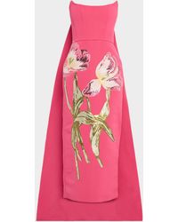 Amsale - Strapless Sequined Floral Cape Column Gown - Lyst