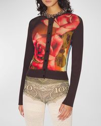 Jean Paul Gaultier - Roses-Print Long-Sleeve Crewneck Cardigan - Lyst