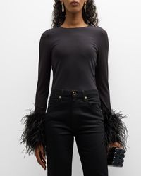Alice + Olivia - Delaina Mesh Feather-Cuff Crop Top - Lyst