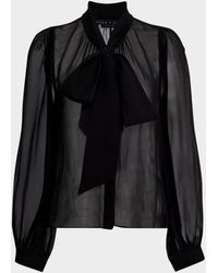 Alice + Olivia - Brentley Tie-Neck Sheer Blouse - Lyst