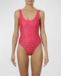 Balmain - Logo-Print One-Piece Swimsuit - Lyst