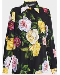 Dolce & Gabbana - Peony Rose-Print Charmeuse Button-Down Shirt - Lyst