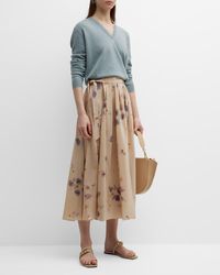 Loro Piana - Iris Bluebells Pleated Midi Skirt With Front Tie - Lyst