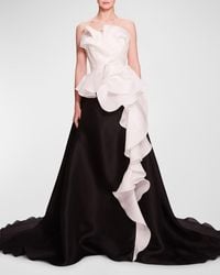 Marchesa - Colorblock Cascading Ruffle Strapless Silk Gown - Lyst