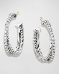 David Yurman - Dy Crossover Medium Hoop Earrings W/ Diamonds - Lyst