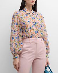 Carolina Herrera - Floral-Print Button-Front Top With Balloon Sleeves - Lyst