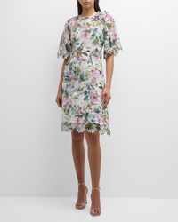 Teri Jon - Scalloped Floral-Print Lace Midi Dress - Lyst