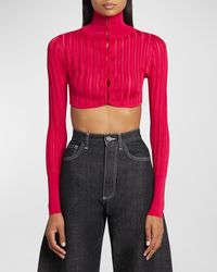 Alaïa - Cropped Crino Button-Front Cardigan Top - Lyst