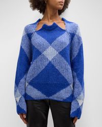 Burberry - Check Wool Sweater With Safety Pins - Lyst