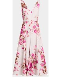 Erdem - Floral Print Cotton Sleeveless V-Neck Midi Dress - Lyst