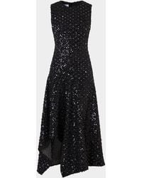 Akris Punto - Sequined Denim Sleeveless Handkerchief Midi Dress - Lyst