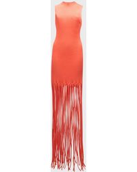 LAPOINTE - Sleeveless Crepe Matte Ribbed Fringe Maxi Dress - Lyst