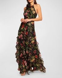 Ramy Brook - Idella Metallic Floral-Print Ruffle Halter Gown - Lyst