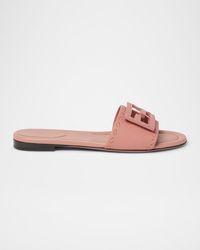 Fendi - Baguette Ff Leather Buckle Flat Slide Sandals - Lyst