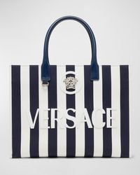 Versace - La Medusa Striped Canvas Tote Bag - Lyst