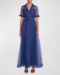 STAUD - Millie Organza Short-Sleeve Belted Maxi Shirtdress - Lyst