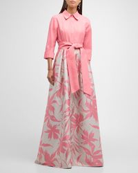 Teri Jon - Floral Jacquard Taffeta Shirt Gown - Lyst