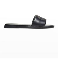 Tory Burch - Double T Leather Medallion Slide Sandals - Lyst