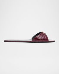 Saint Laurent - Ysl Babylone Leather Flat Slide Sandals - Lyst