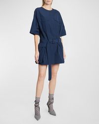 Dries Van Noten - Dockets Short-Sleeve Belted Pleated Mini Dress - Lyst