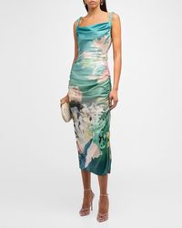 LEO LIN - Rachel Printed Cowl-neck Bodycon Midi Dress - Lyst