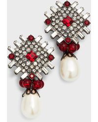 Kenneth Jay Lane - Crystal Top With Pearly Drop Clip Earrings - Lyst