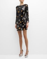 MILLY - Selene Bateau-Neck Floral Sequin Mini Dress - Lyst