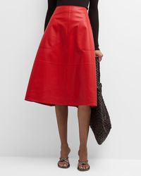 Bottega Veneta - Cashmere Nappa Leather Midi A-Line Skirt - Lyst