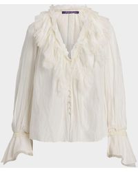 Ralph Lauren - Kensley Cotton-Silk Voile Ruffle Blouse - Lyst