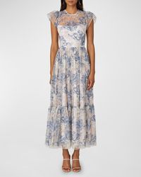 Shoshanna - Cap-sleeve Sequin Floral-embroidered Maxi Dress - Lyst