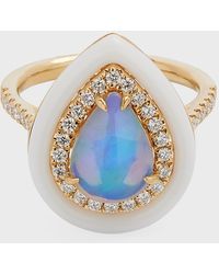 David Kord - 18k Yellow Gold Ring With Pear-shape Opal, Diamonds And White Frame, 1.43tcw, Size 7 - Lyst