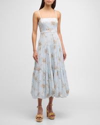 Cinq À Sept - Amelie Lace-Up Floral Midi Dress - Lyst