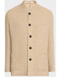 Massimo Alba - Apos;S Linen And Cotton Band-Collar Stripe Jacket - Lyst