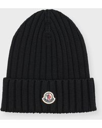 Moncler - Ribbed Wool Beanie With Logo Patch - Lyst